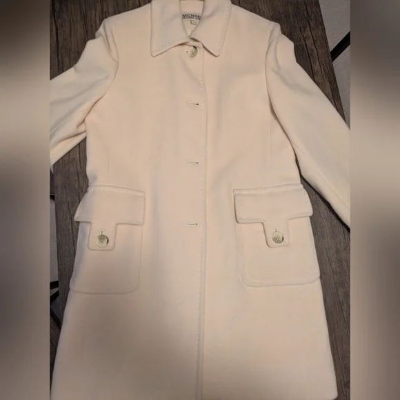 Michael Kors Cream Trench Coat Pea Coat Wool And Angora Blend